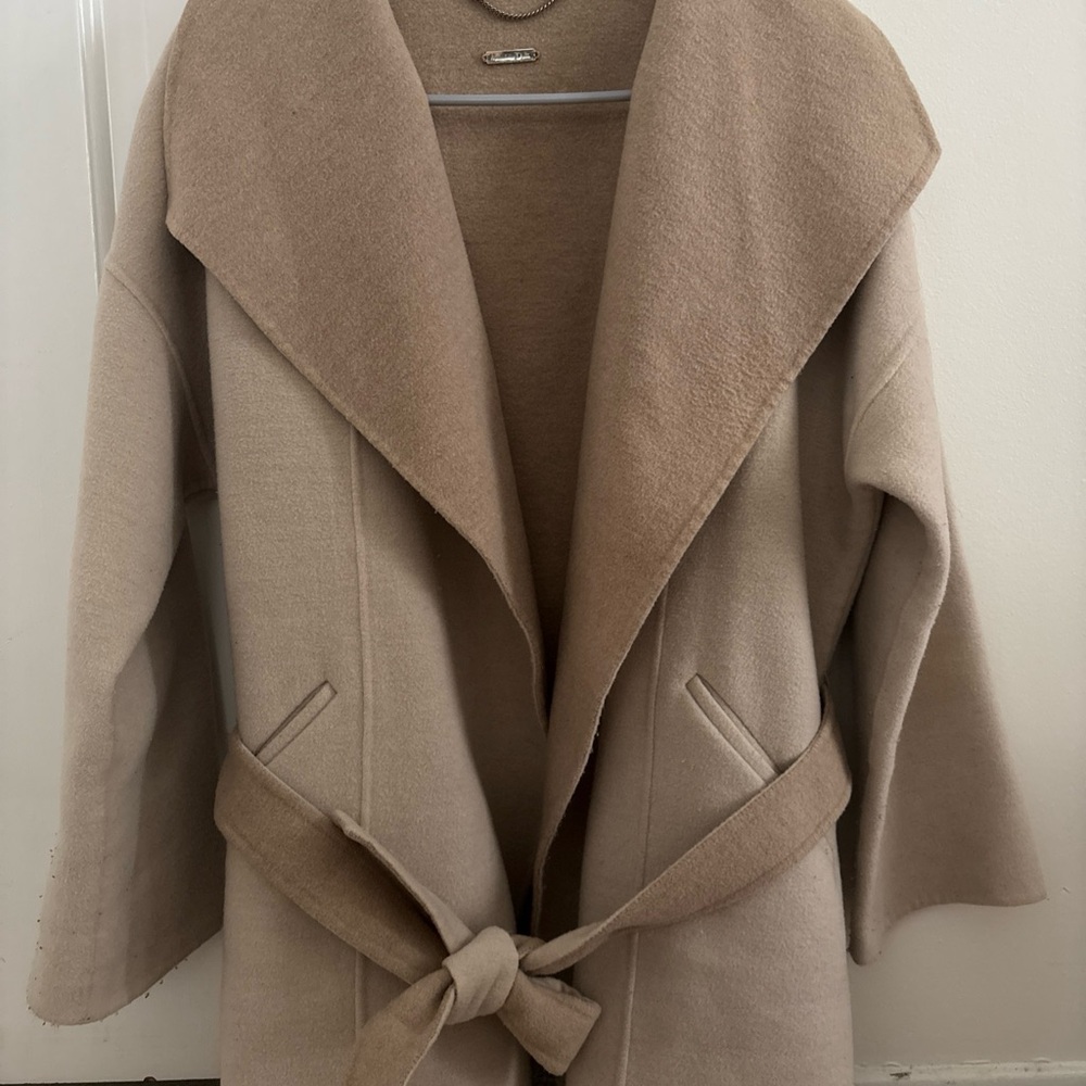 Massimo Dutti Handmade Wool Stylish Tan Belted Coat - Size M